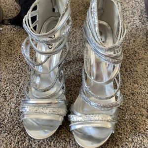 Silver prom heels